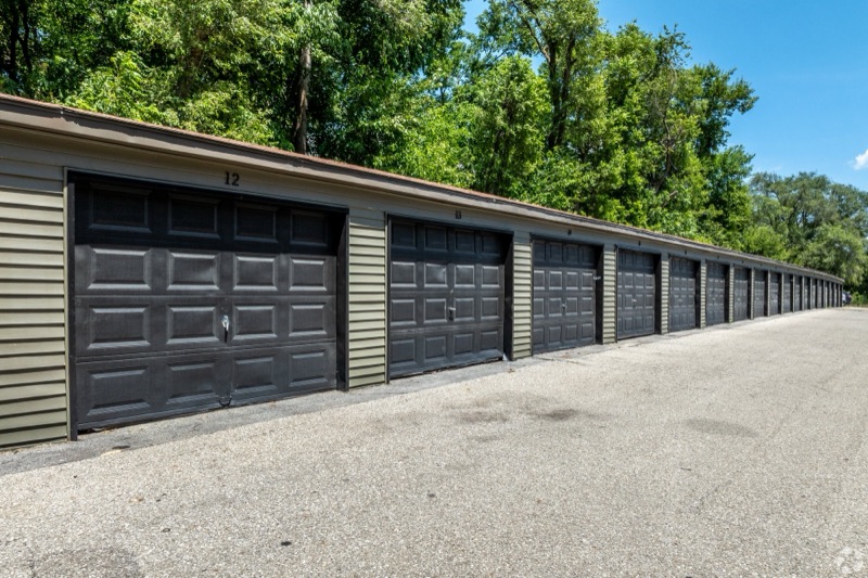 Row of private rentable garages at The Oaks